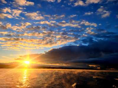 Fiery sunrise over Lake Champlain