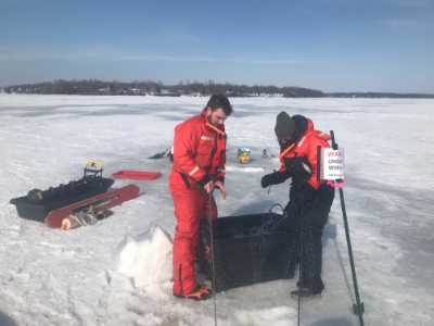 Pulling in a gillnet through the ice