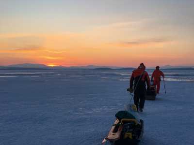 Sunrise at the start of winter field day on Lake Champlain